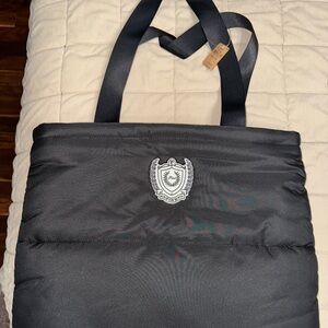 Pink/Victoria’s Secret Black Puffer Tote Bag with Embroidered Crest